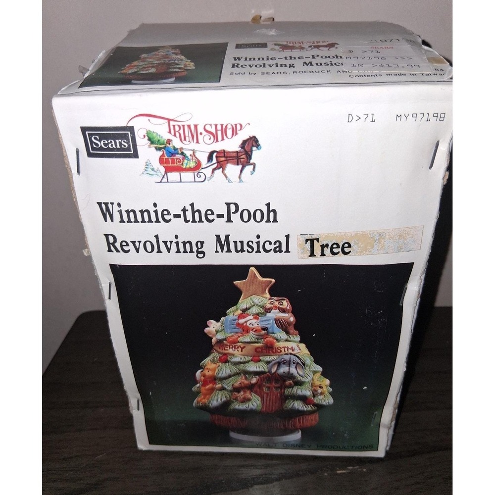 Vintage Sears Disney Winnie the Pooh Revolving Musical Christmas Tree w/ Box